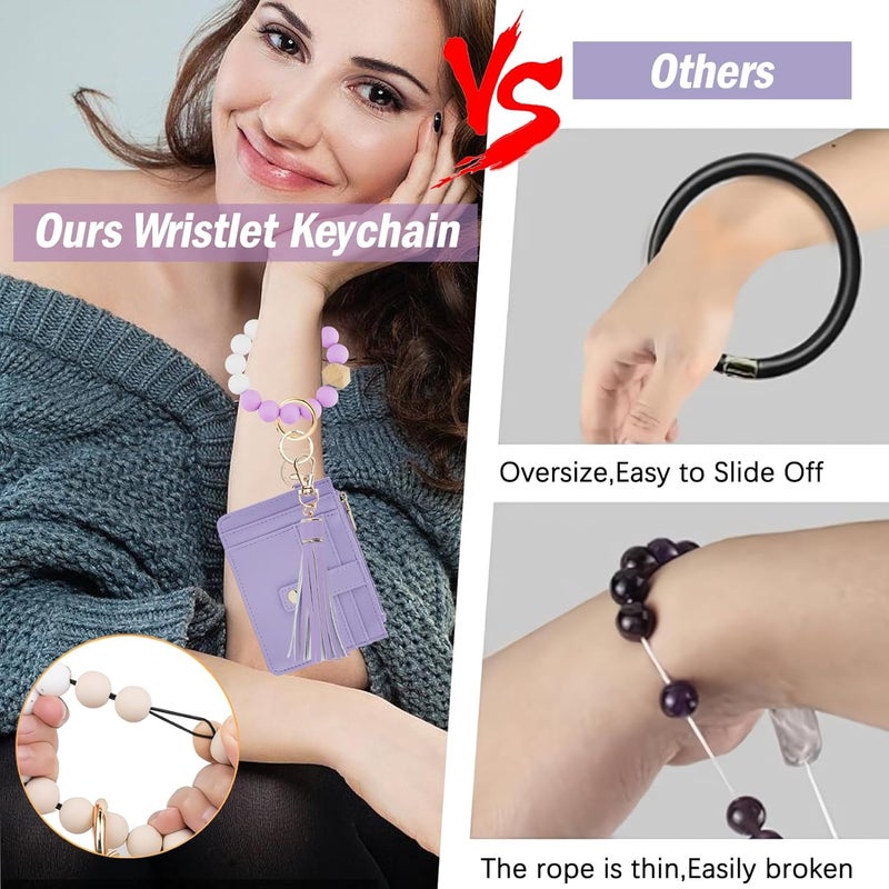 KNGITRYI Wallet Keychain Wristlet for Women,Slim RFID Credit Card Holder Purse Tassel Keychain Bangle Key Ring for Men Women - Image 4